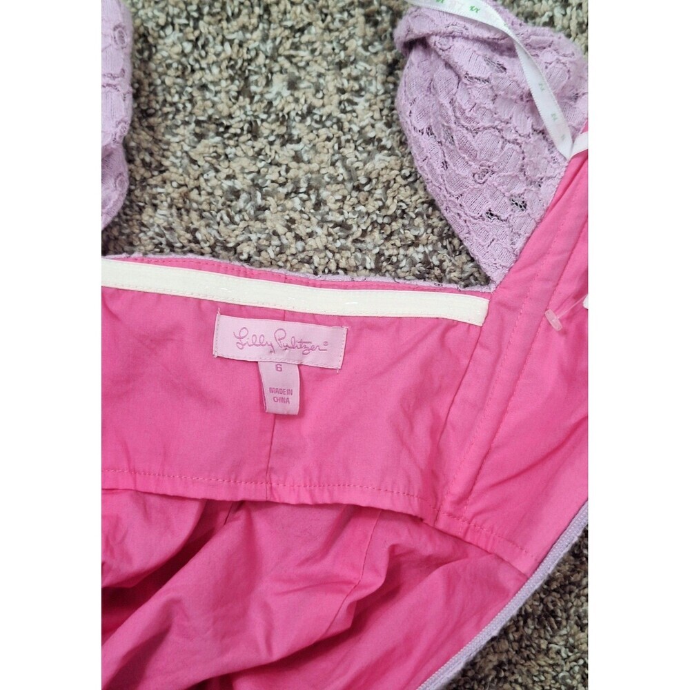 Lilly Pulitzer Pink Floral Eyelet Strapless Tiered Ruffle Mini Dress Size 6 - Picture 7 of 10